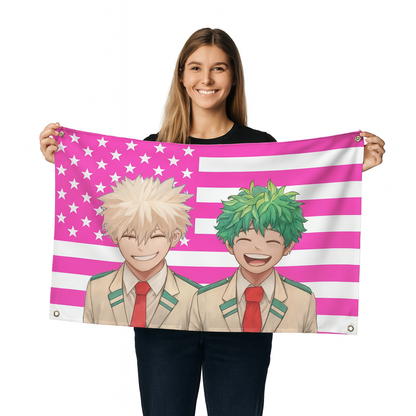 Bakugo & Midoriya Uśmiechy Bohaterów Flaga - My Hero Academia™