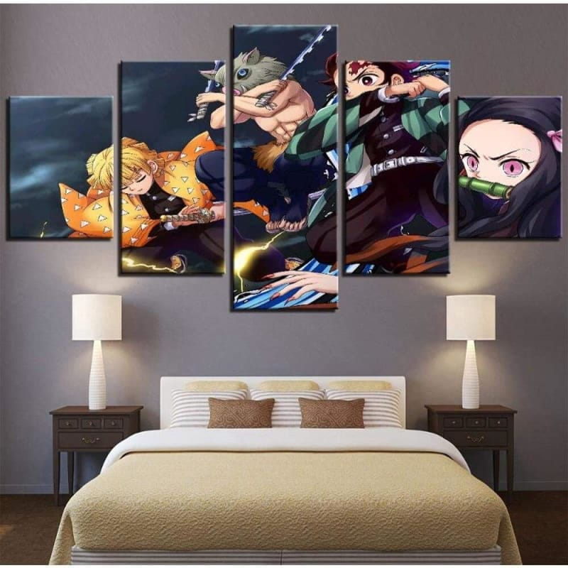 Tanjiro, Nezuko, Zenitsu i Inosuke Obraz w Ramie - Demon Slayer™