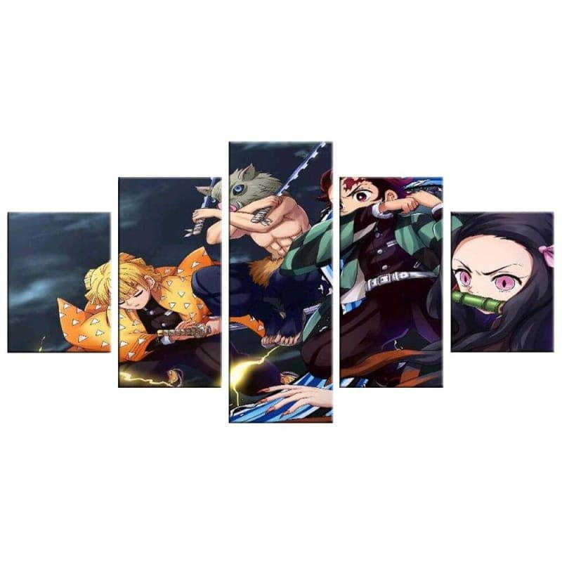 Tanjiro, Nezuko, Zenitsu i Inosuke Obraz w Ramie - Demon Slayer™