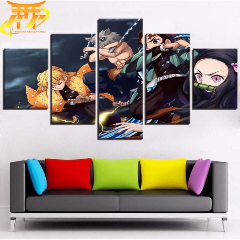 Tanjiro, Nezuko, Zenitsu i Inosuke Obraz w Ramie - Demon Slayer™